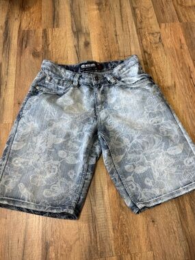 Ecko Unltd. Relaxed Fit Denim Shorts Light Wash Floral Graphic Print Size 30